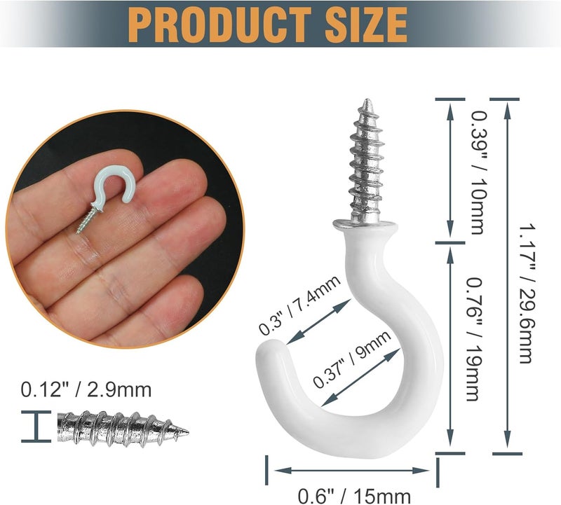 Jamiikury 50Pcs White Mini Cup Hooks, 3/4 Inch Metal Screw-in Vinyl Coated Hooks for Decorative Craft Hanging - Image 4